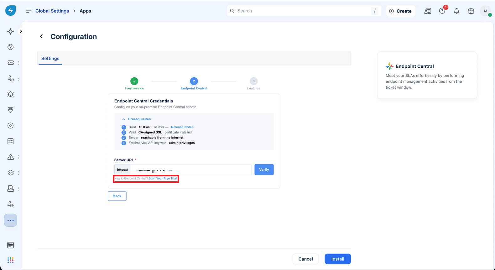 freshservice-marketplace-search Search for the Endpoint Central app in the Freshservice Marketplace