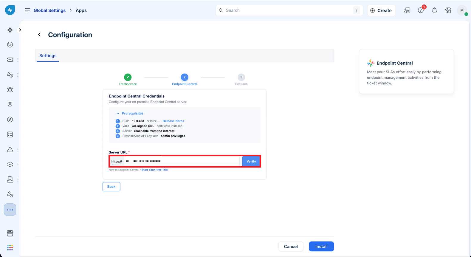freshservice-marketplace-app-install Install the Endpoint Central app from the Freshservice Marketplace
