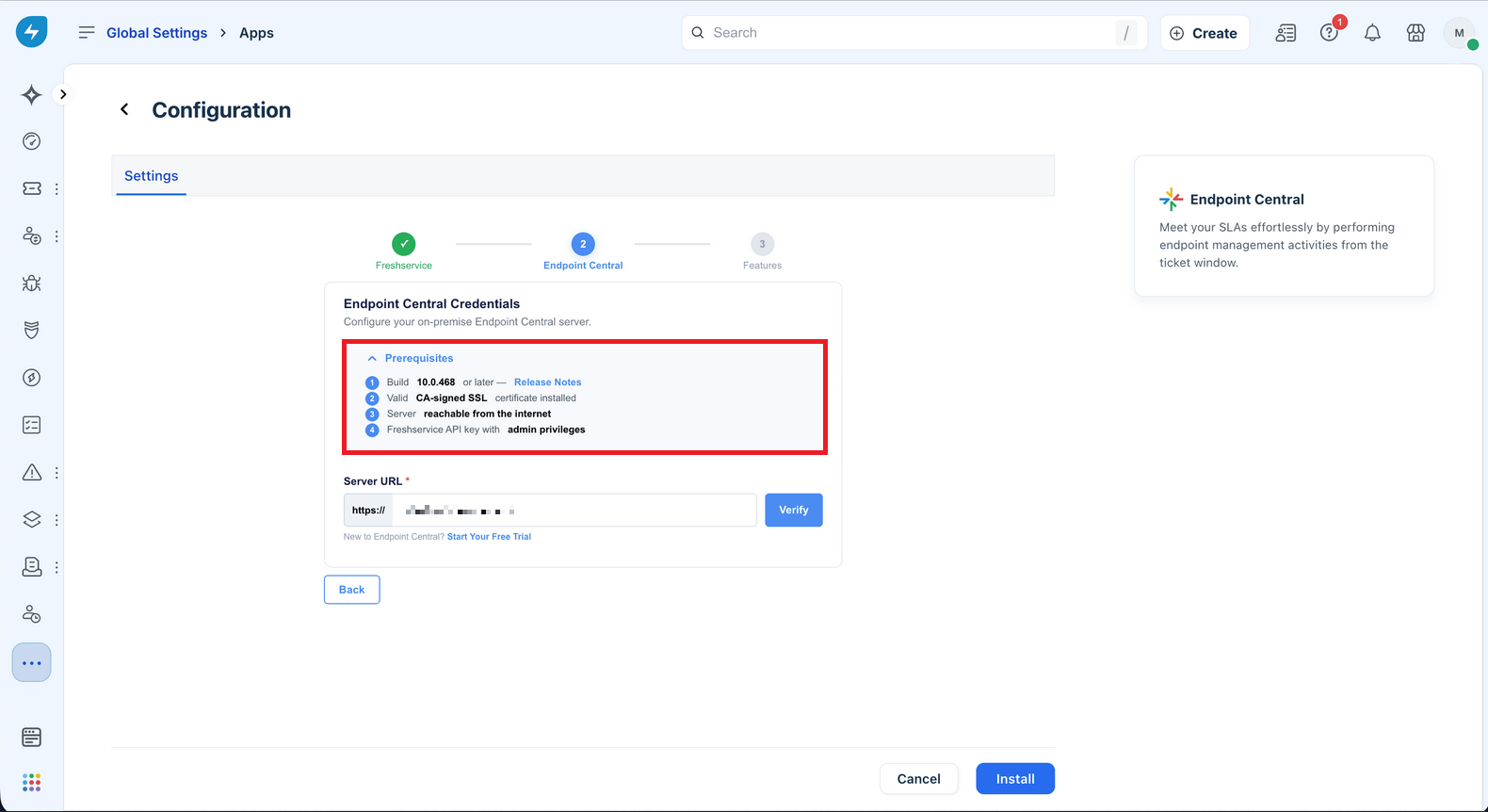 freshservice-ec-credentials-2 Endpoint Central credentials configured in Freshservice