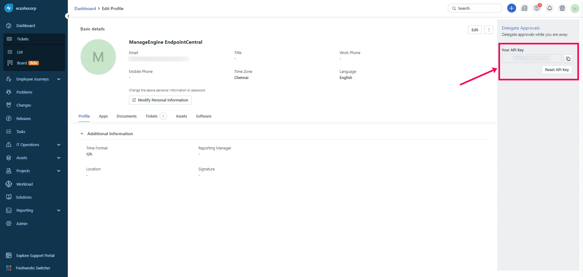 Copy Freshservice API Key Copy Freshservice API Key