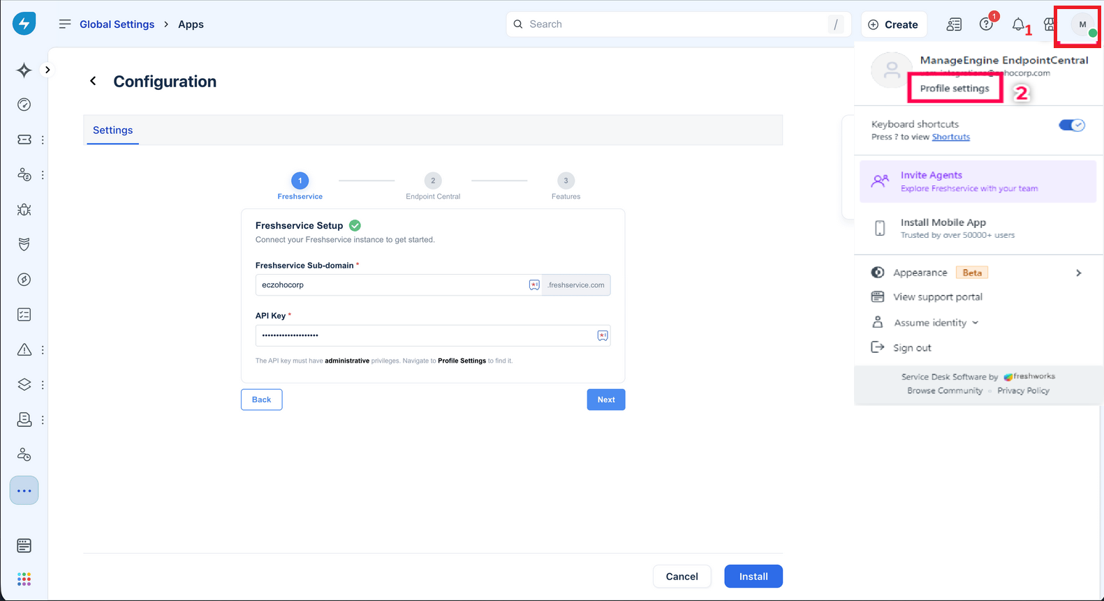 freshservice-copy-api-key Copy the Freshservice API key