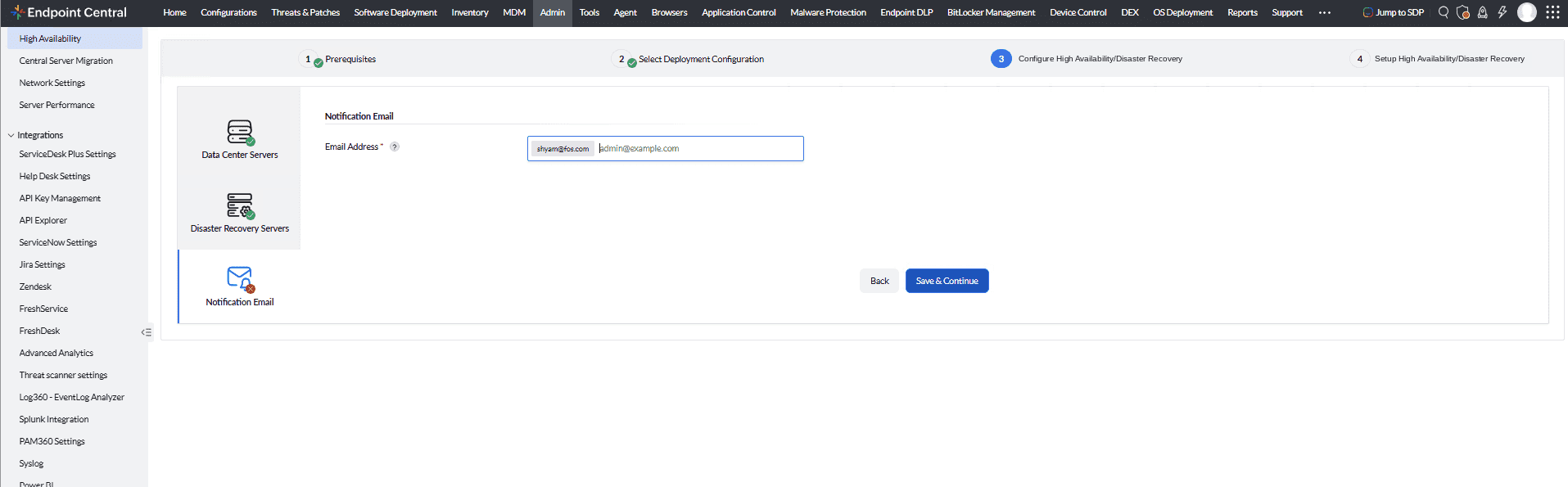 Notification Email configuration — DR 2-node