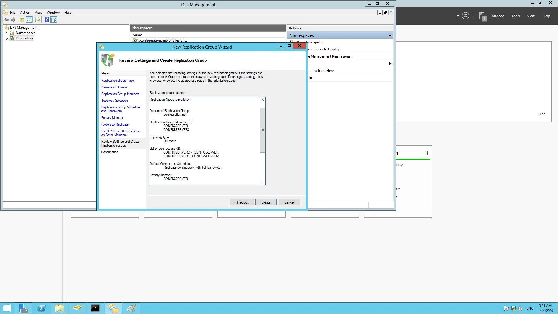 Viewing the summary of the New Replication Group created. Viewing the summary of the New Replication Group created.