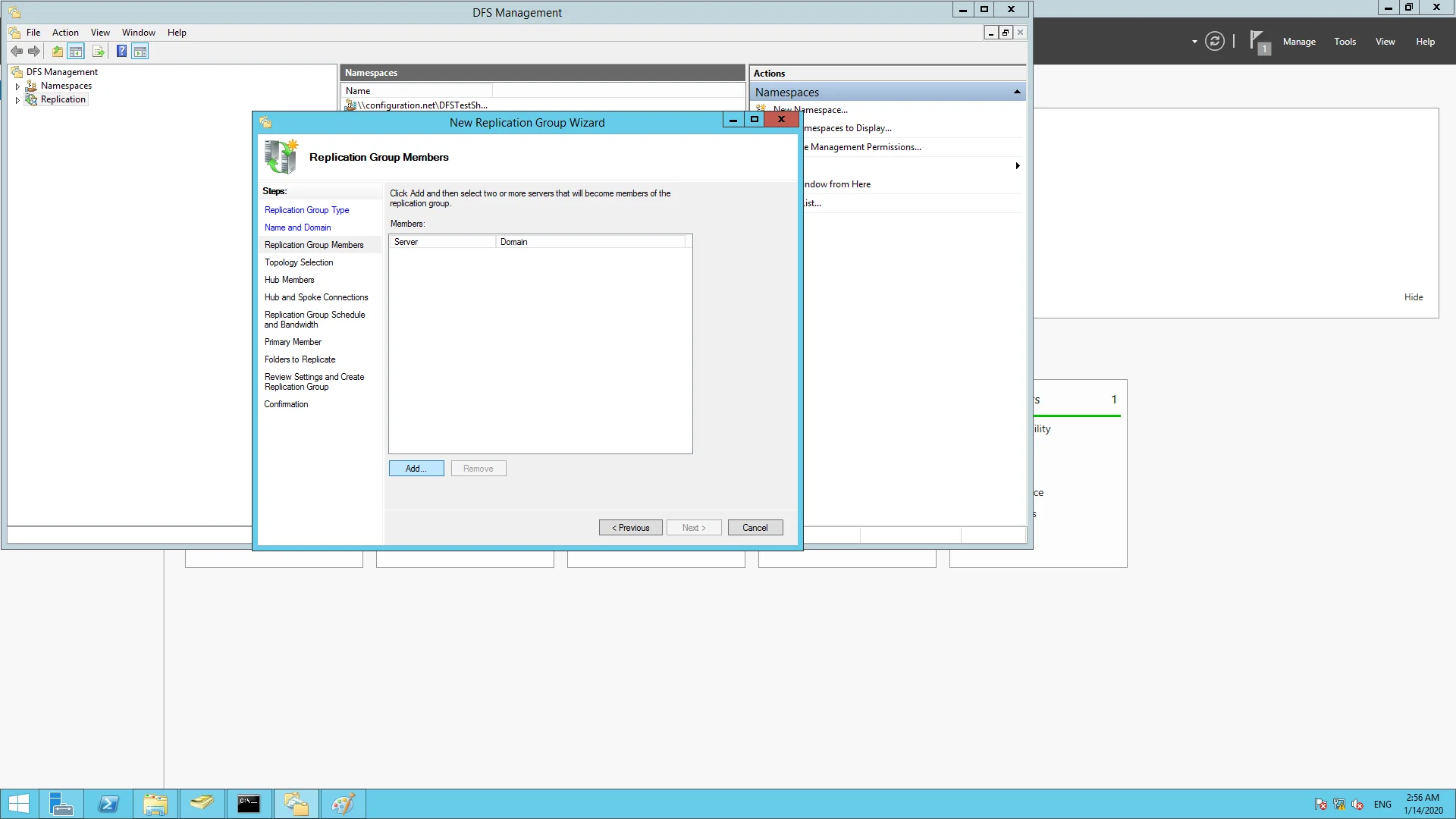 Adding the servers to the replication group Adding the servers to the replication group