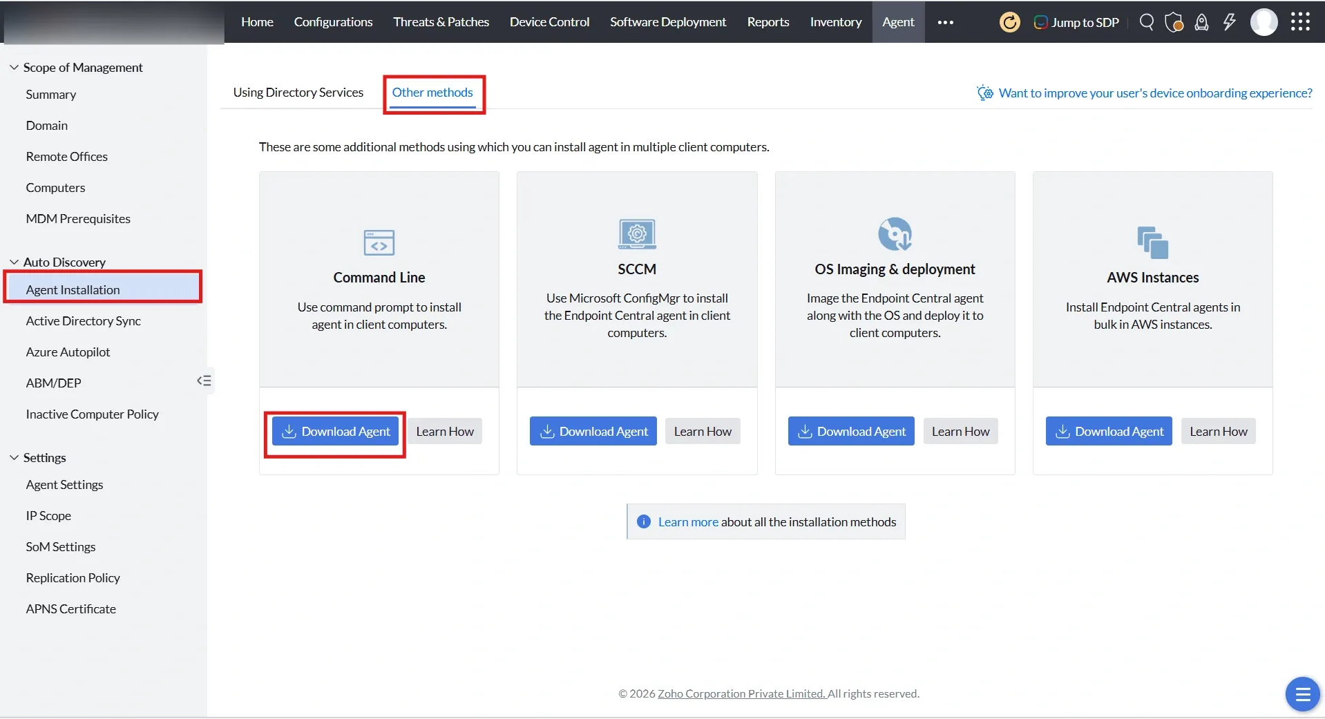 Download agent under command line option Download agent under command line option