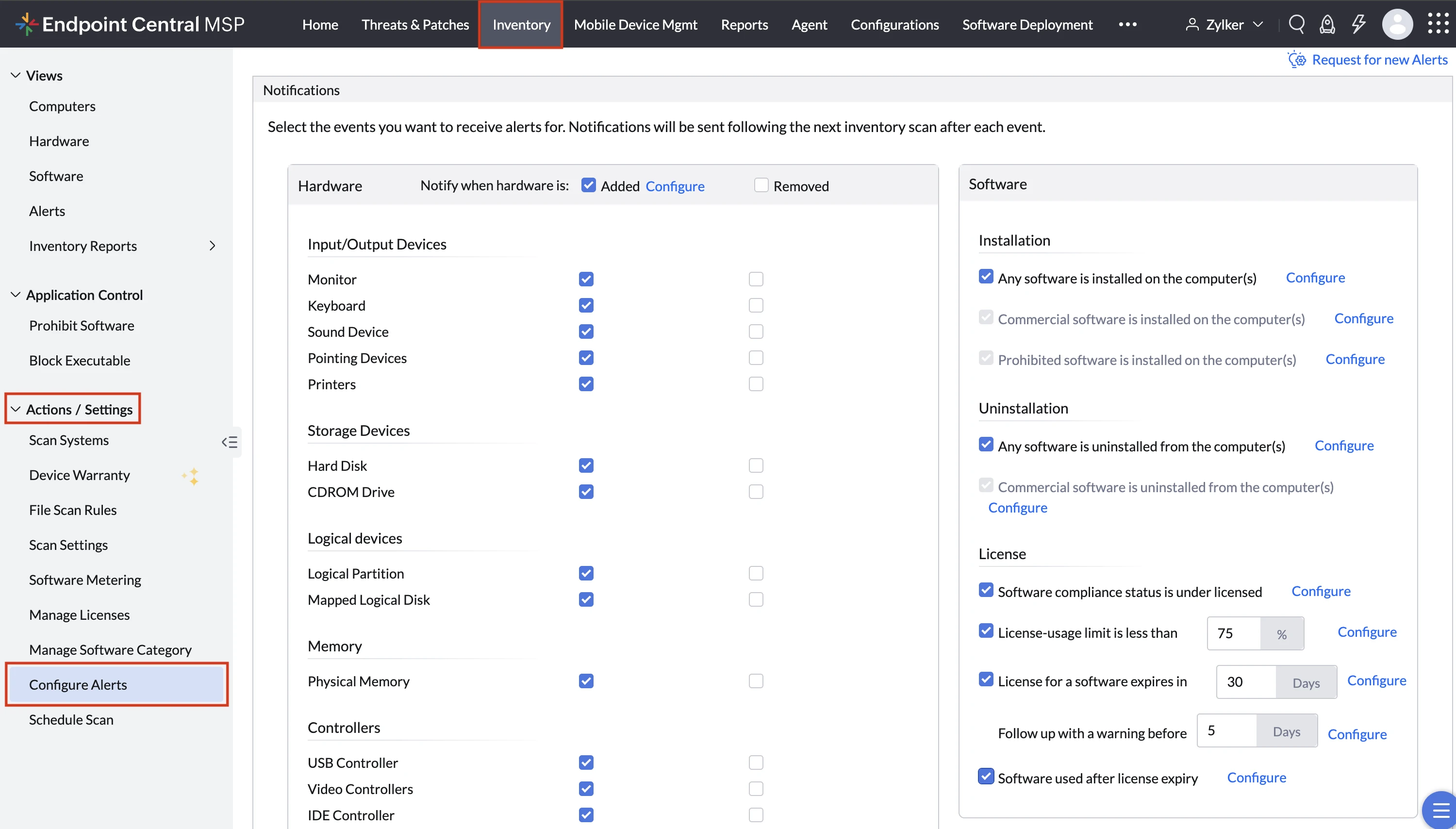 Configuring Inventory Alerts