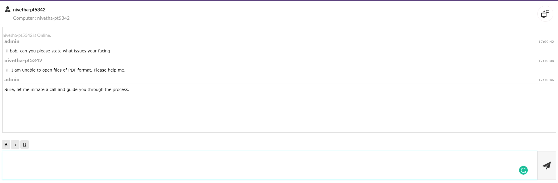 Chat - admin view communication