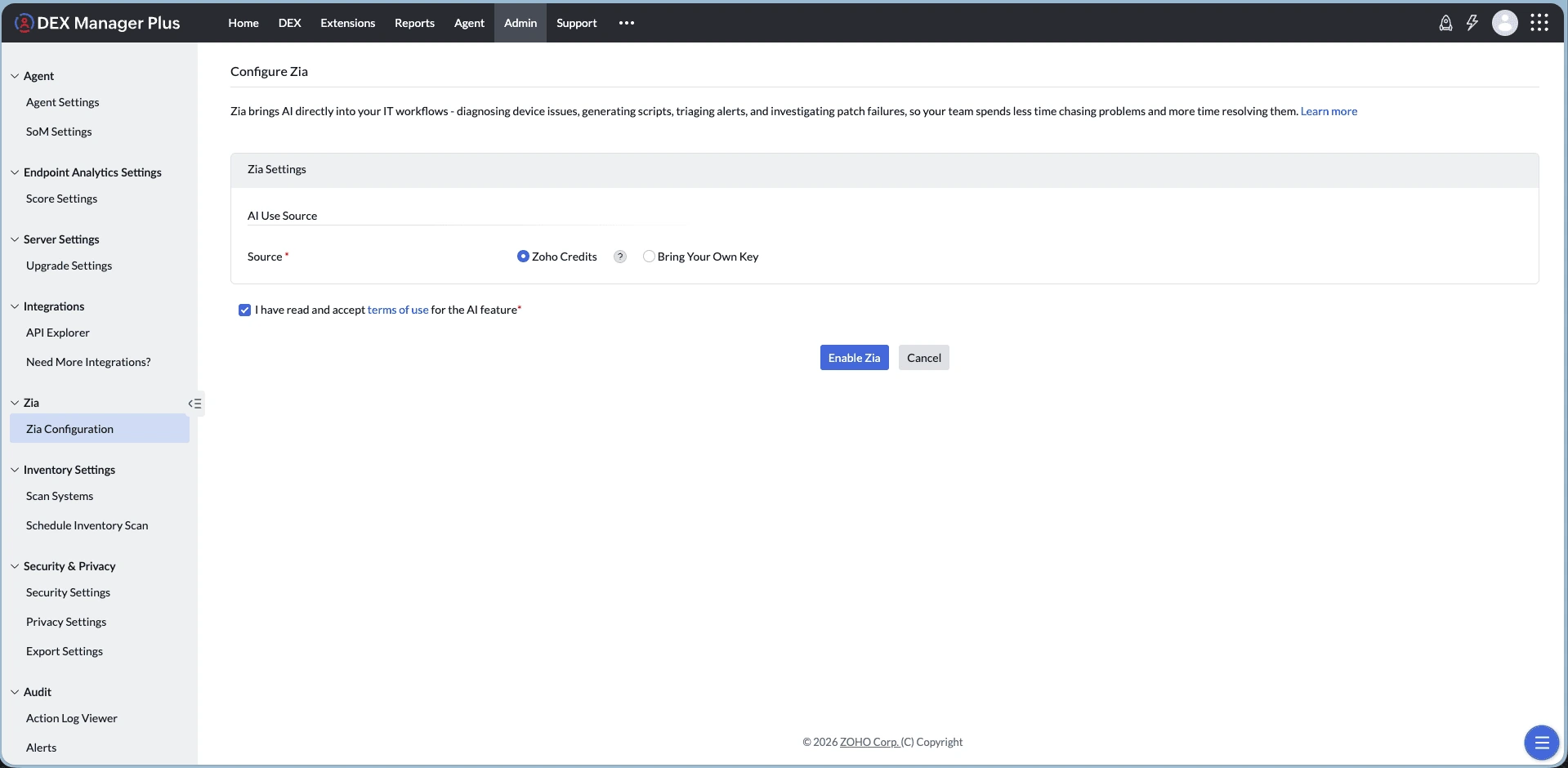 Zoho Credits and Bring Your Own Key configuration Zoho Credits and Bring Your Own Key configuration