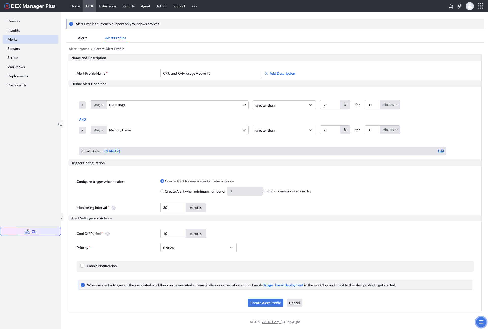 Create alert profile builder Create alert profile builder