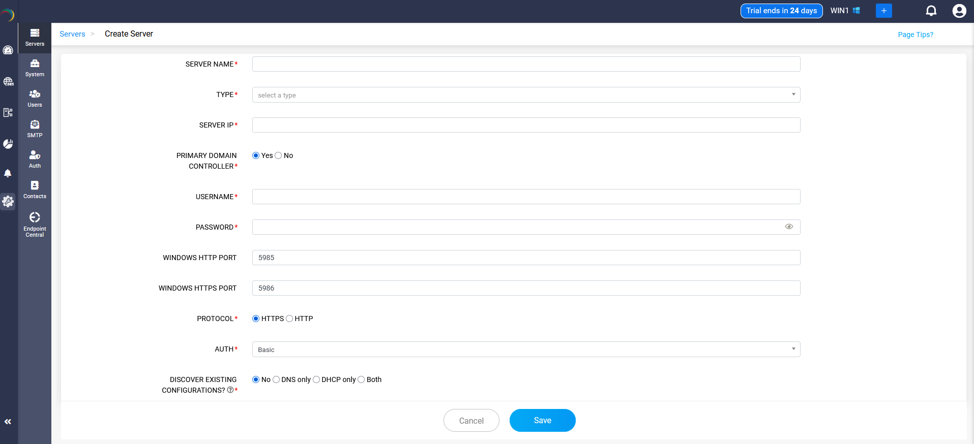 Add New Microsoft Windows Server