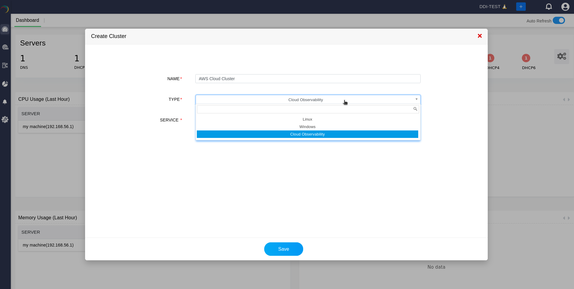 Create Cluster modal