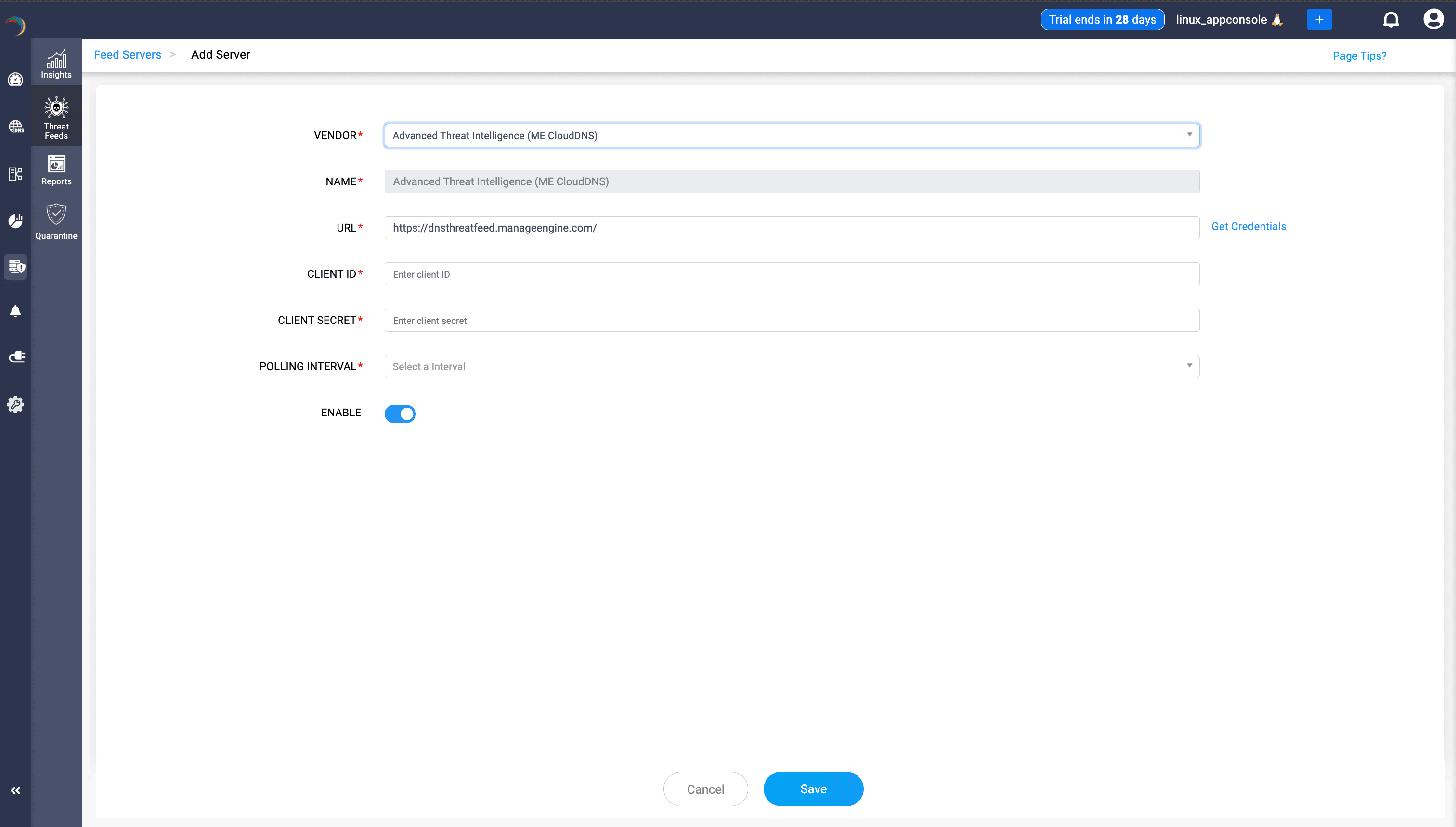 Feed Server UI Screenshot
