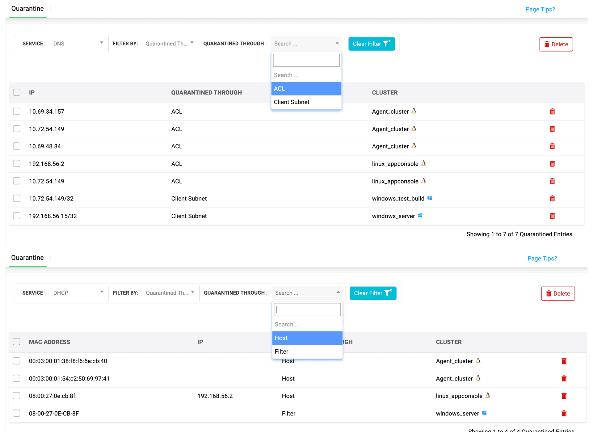 DHCP anomalies quarantining