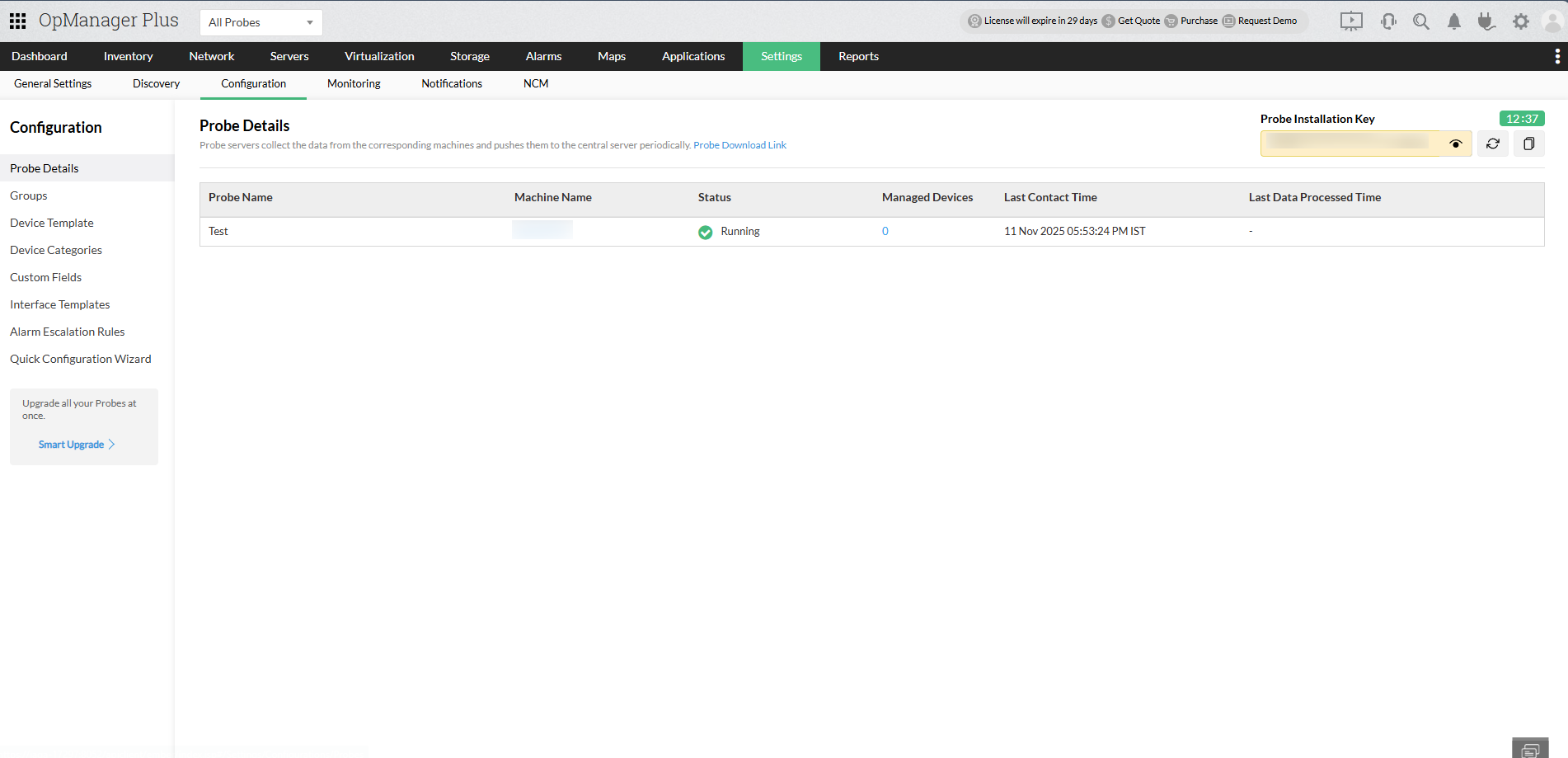 OpManager Plus Enterprise Edition update guide: Probe details page