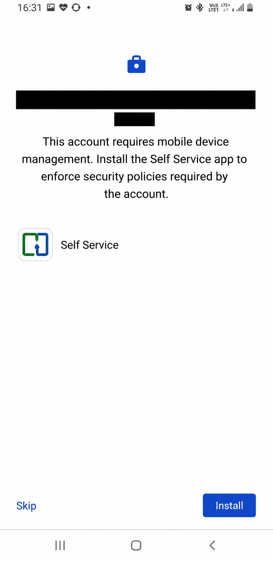 Screenshot: Add the account registered with G Suite. The device will prompt to install the ManageEngine MDM app. Click on Install