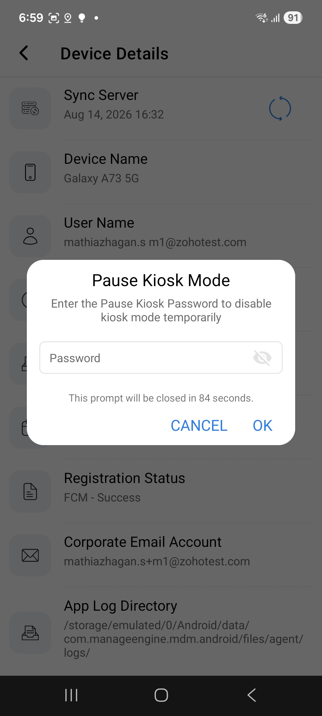 Using password to pause or temporarily exit out of MDM Kiosk mode on Android