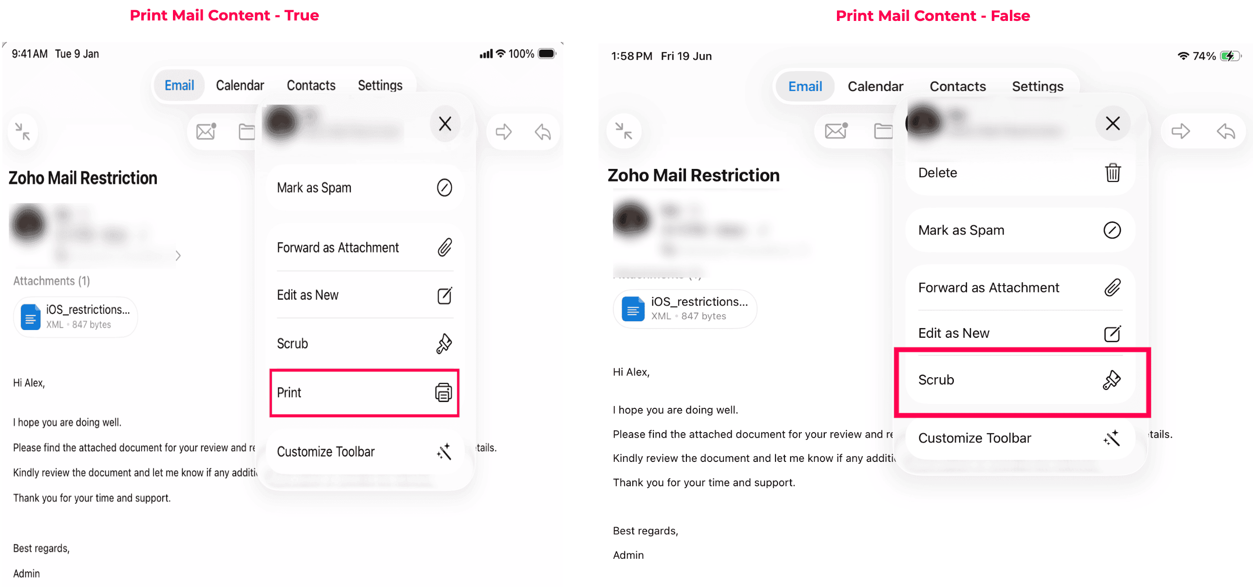 Zoho Mail Print Option