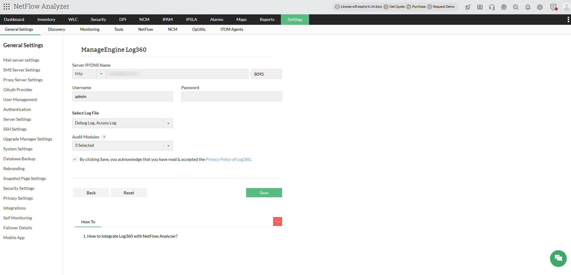 image title Integrating NetFlow Analyzer with Log360