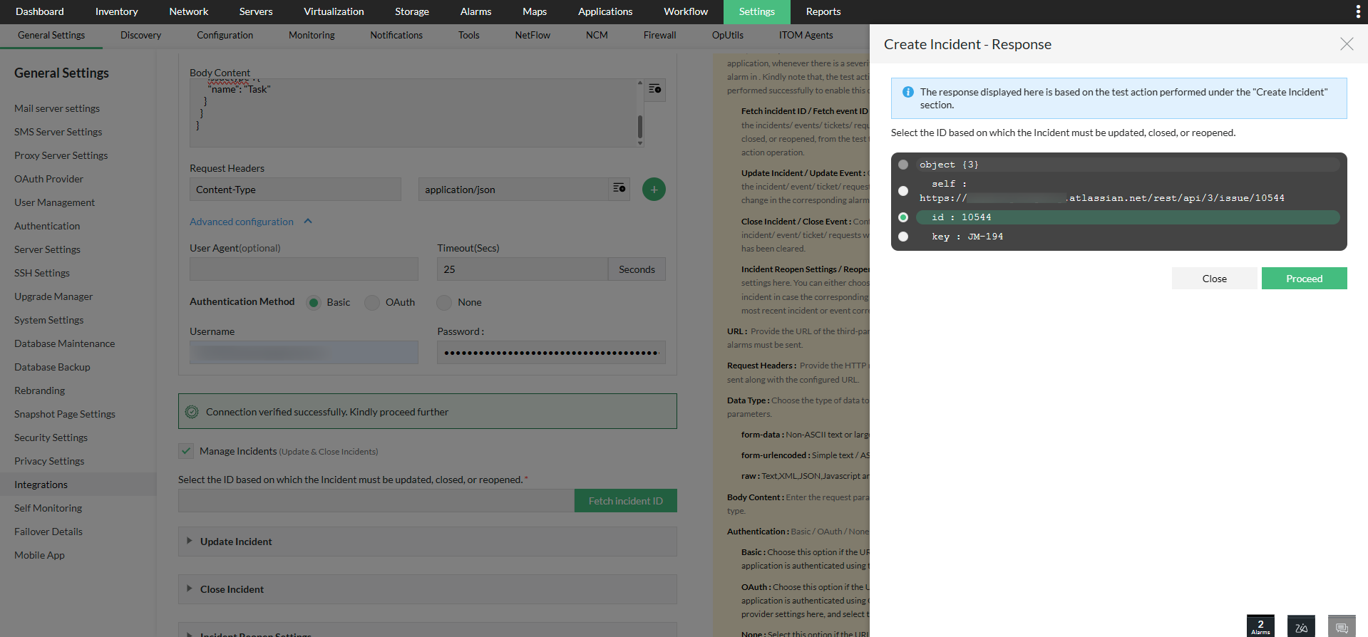 Configuring custom integrations in OpManager: Create incident response