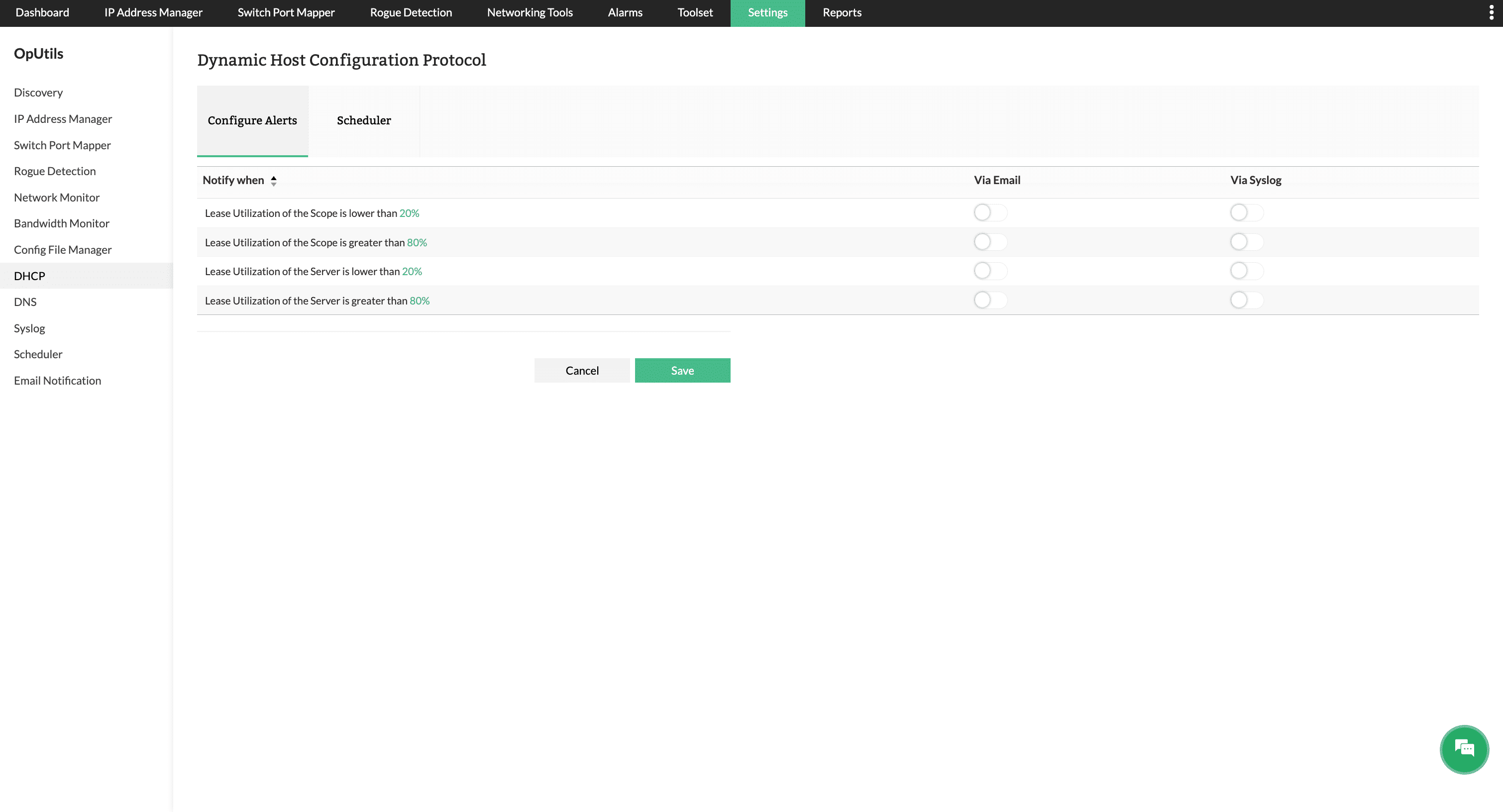 DHCP alerts - ManageEngine OpUtils