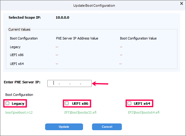 Boot Configuration screen Boot Configuration screen