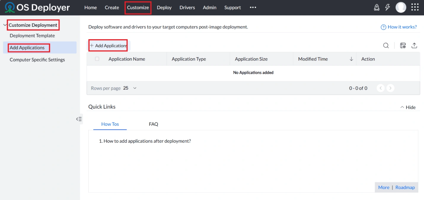 Navigation option for adding applications
