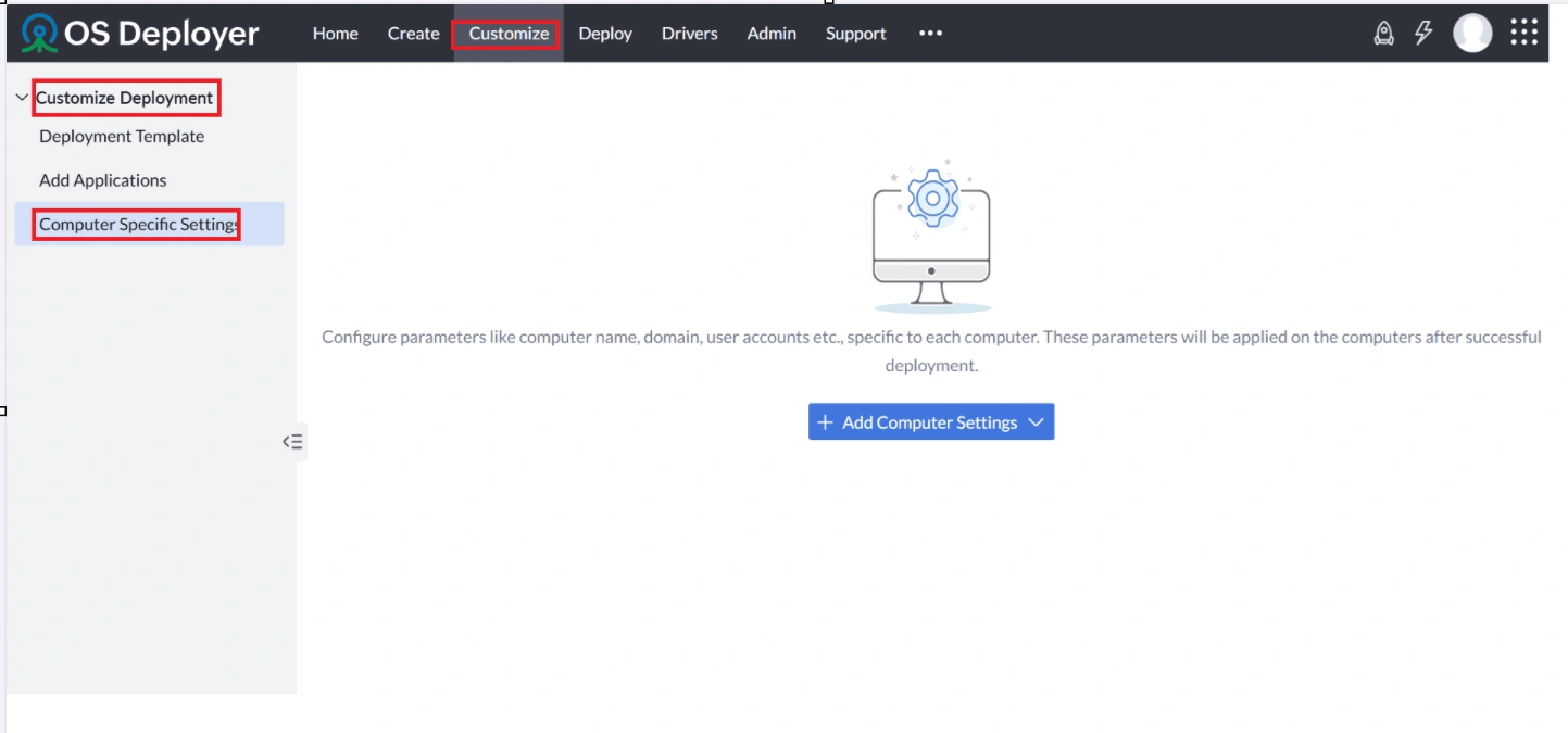 configure-post-deployment Navigation option for configuring post deployment activities