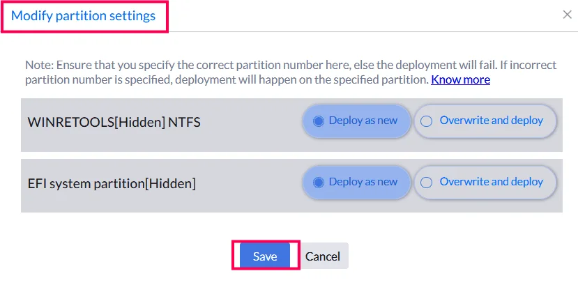 image-deployment-nav Navigation option for image deployment