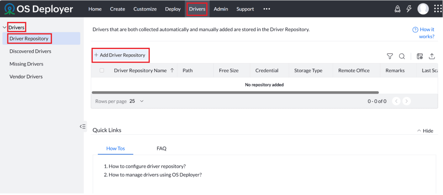 Navigation option for driver repository