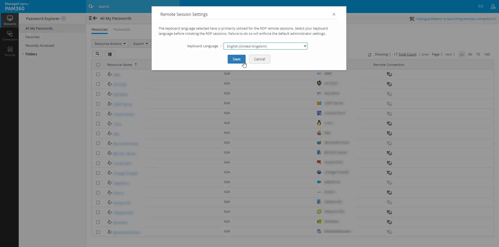 remote session settings