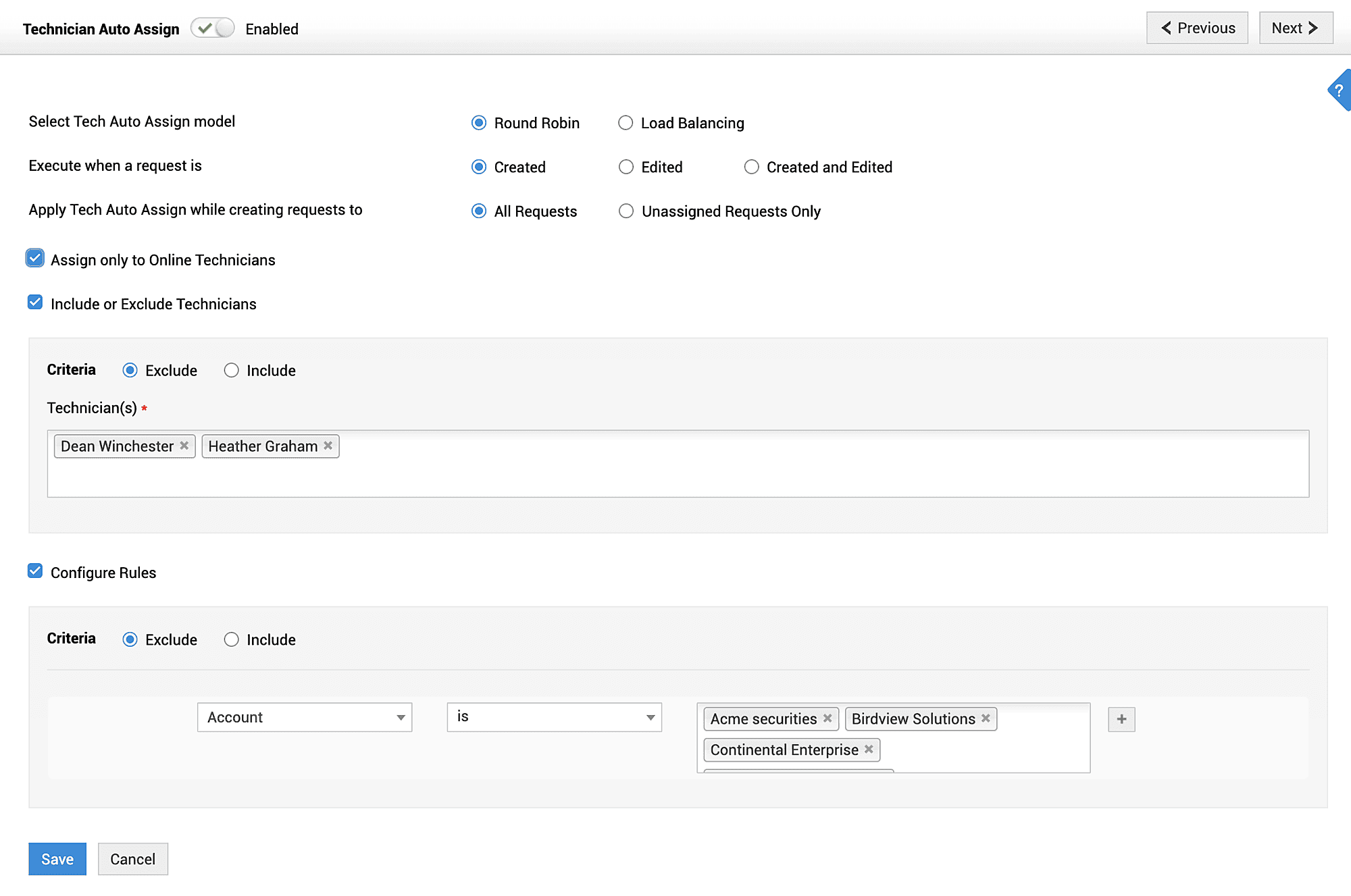 ServiceDesk Plus MSP PSA ticketing system with automatic ticket assignment using algorithms for faster and balanced workload distribution
