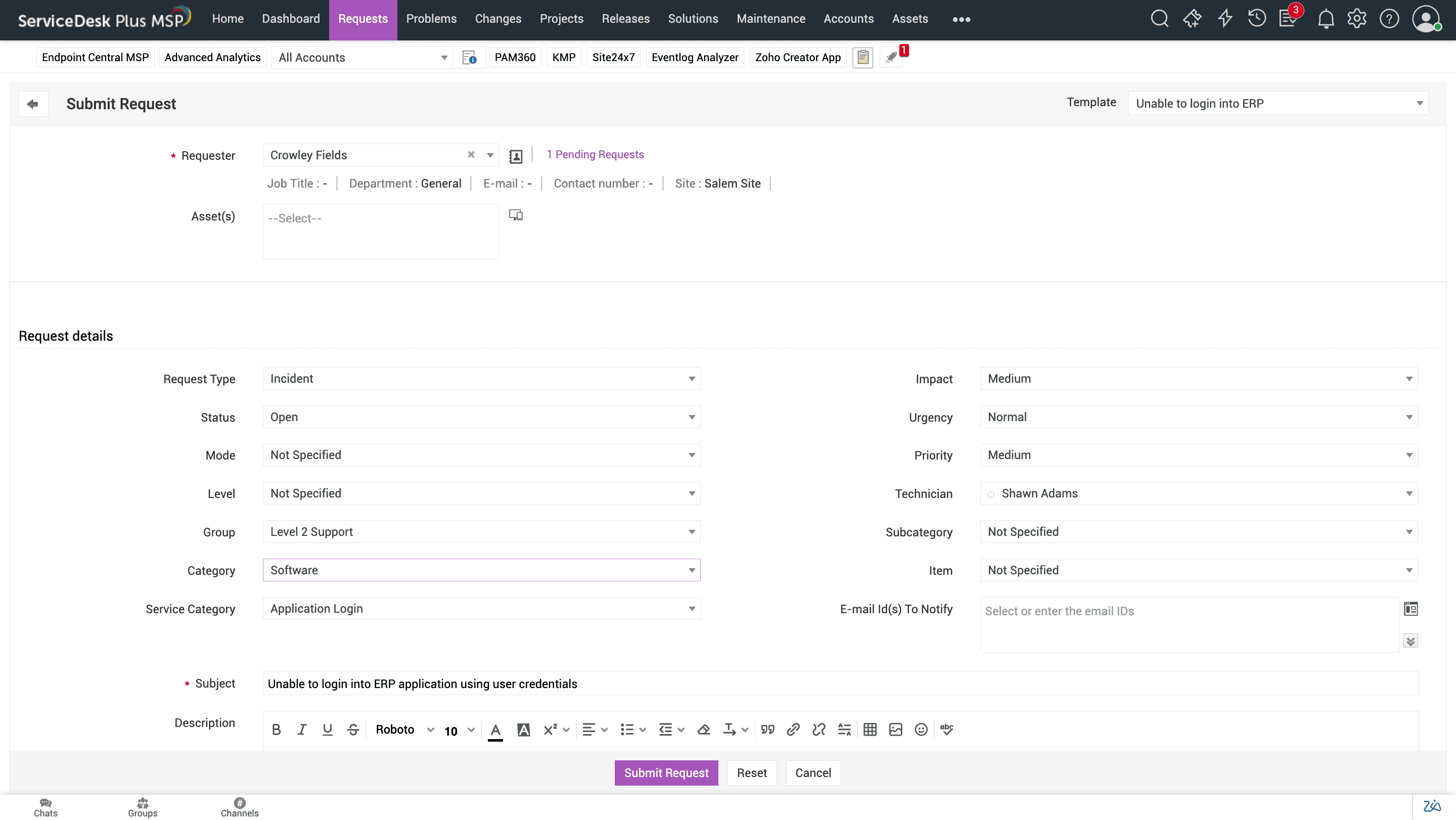 PSA ticketing system aligned with ITSM frameworks for incident management
