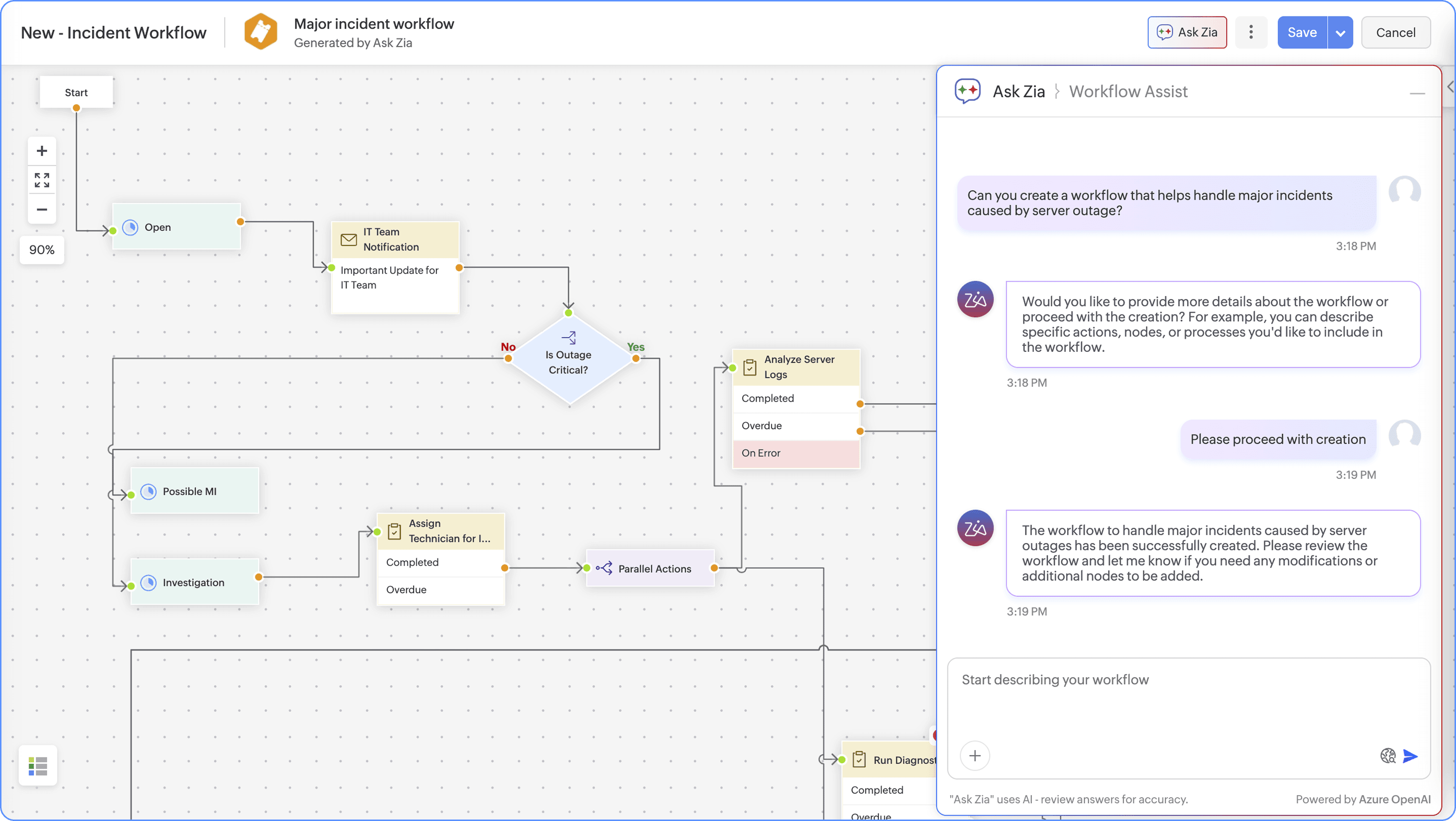 Zia-powered Workflow Assist in ServiceDesk Plus MSP