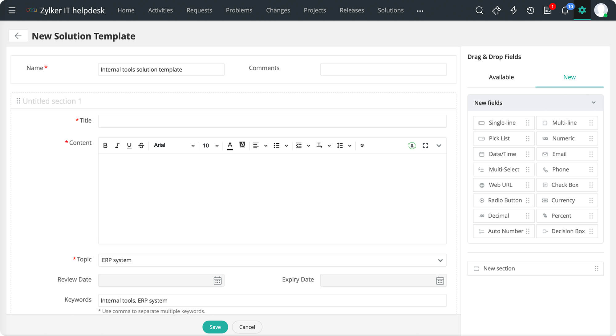 Customizable templates in IT knowledge base software