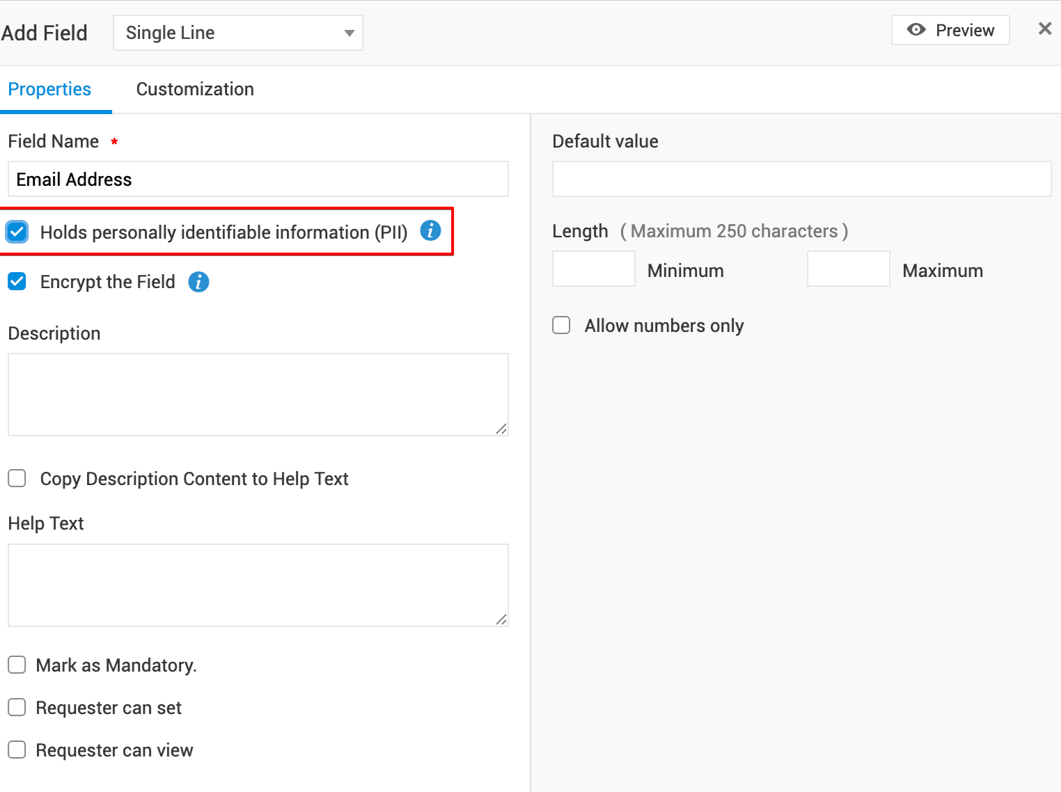 PII field configuration in ServiceDesk Plus Marking a custom field as PII in ServiceDesk Plus