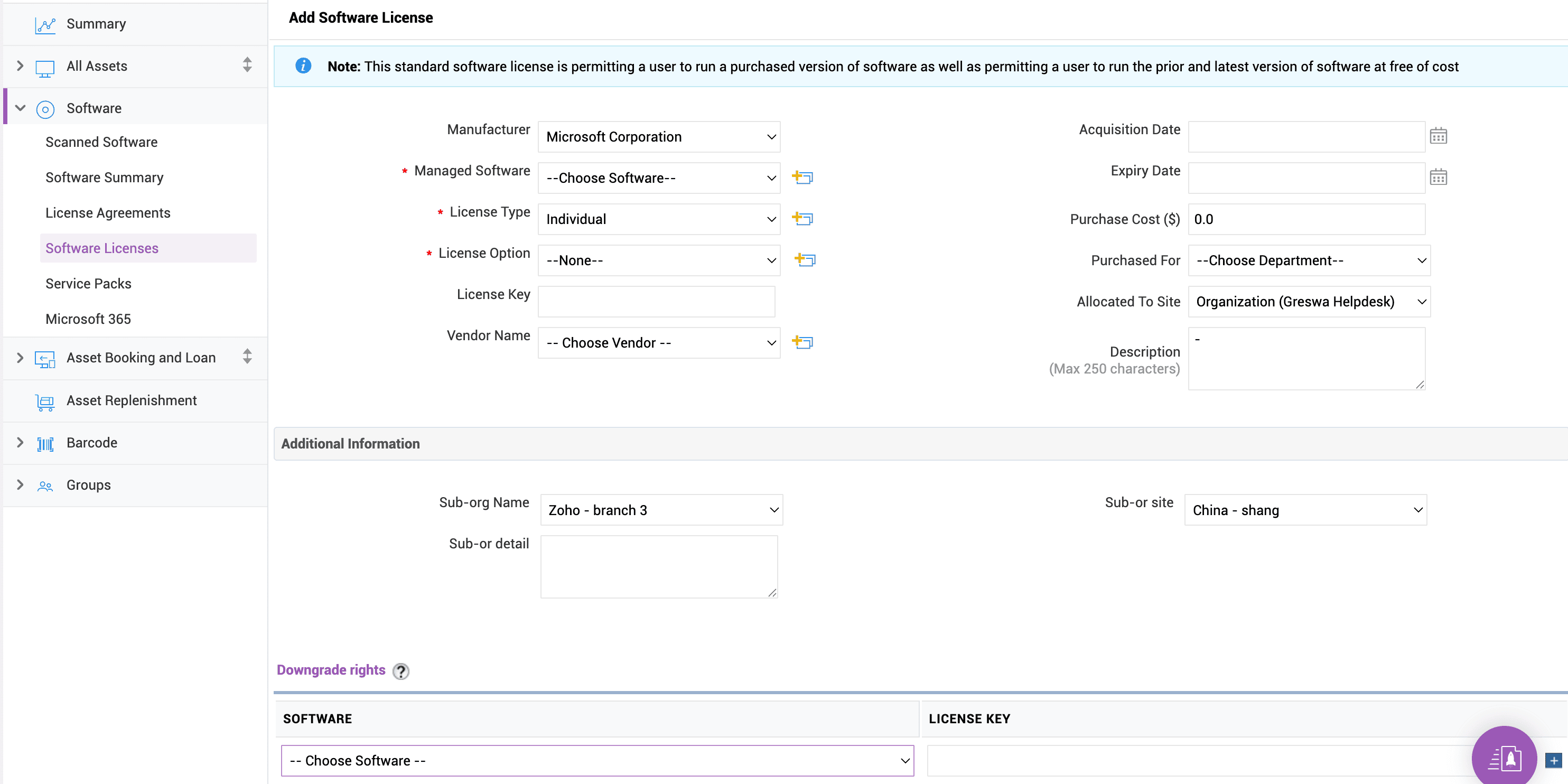 Allocate licenses in ServiceDesk Plus Allocating software licenses to employees in ServiceDesk Plus
