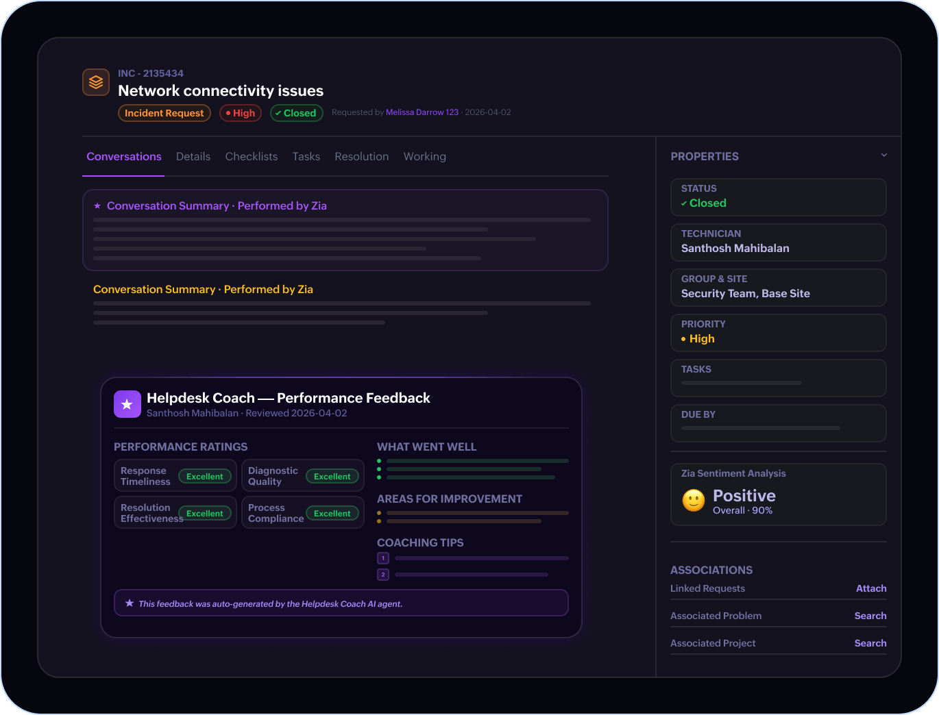 Automated service desk workflows Zia agents automating ticket actions and service desk workflows at the right touchpoints