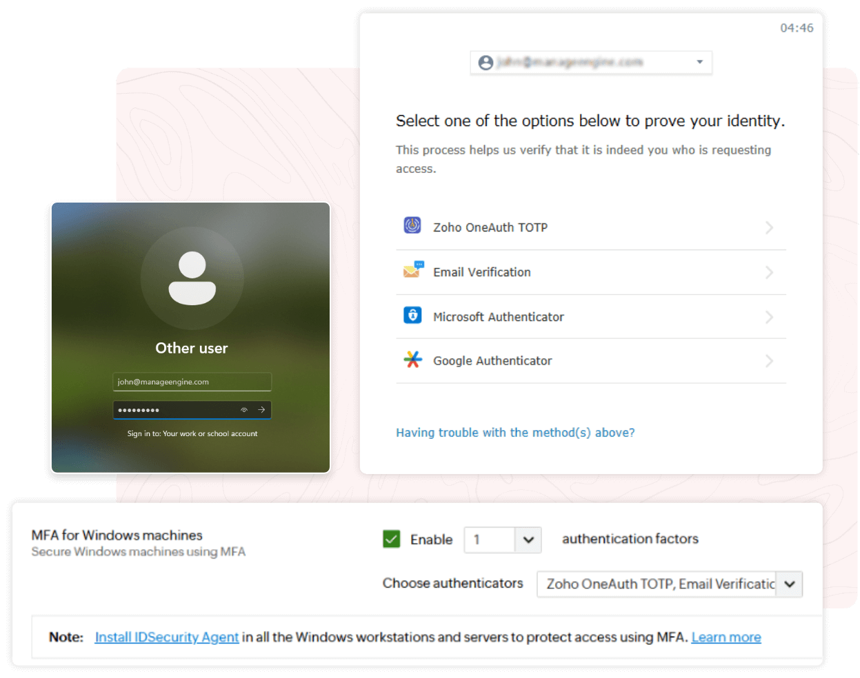 Dashboard de protección del acceso al equipo de la autenticacion multifactor en endpoints con Identity360 de ManageEngine