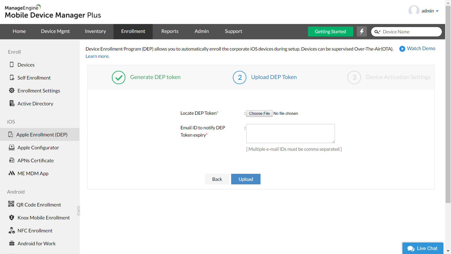 Upload Server Token