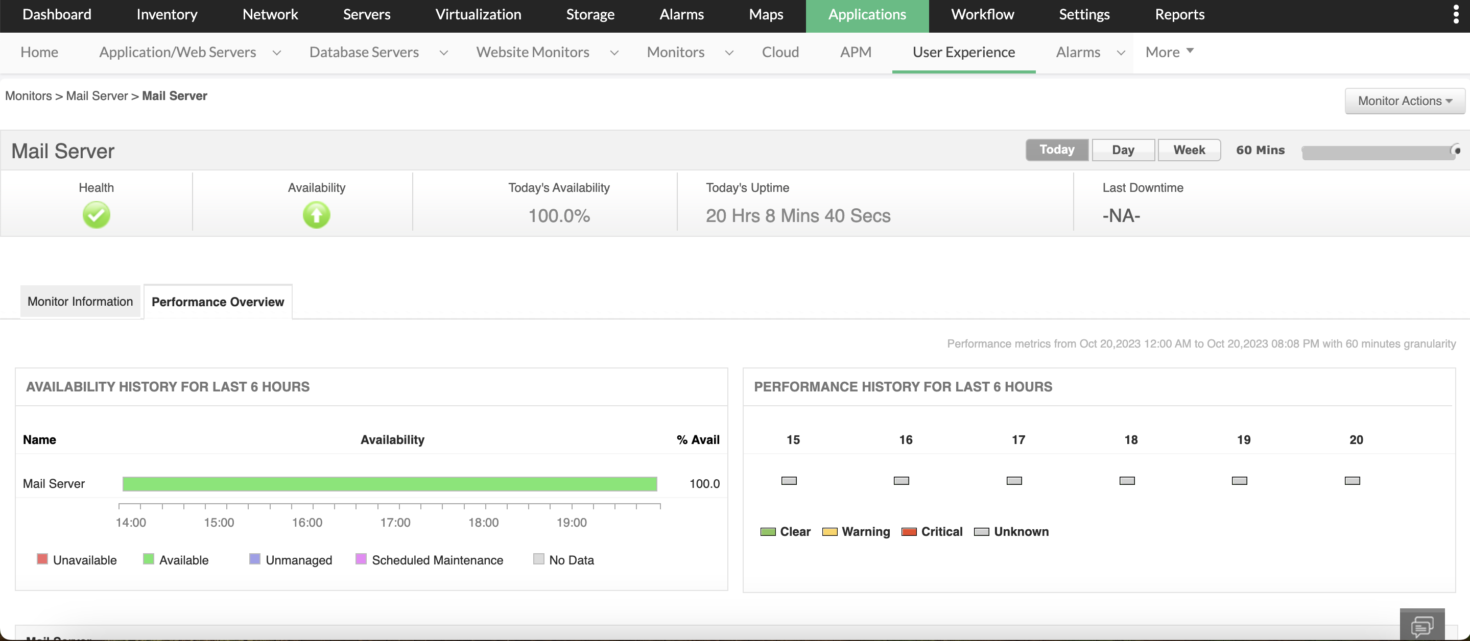 End-user IT monitoring in OpManager: Mail server