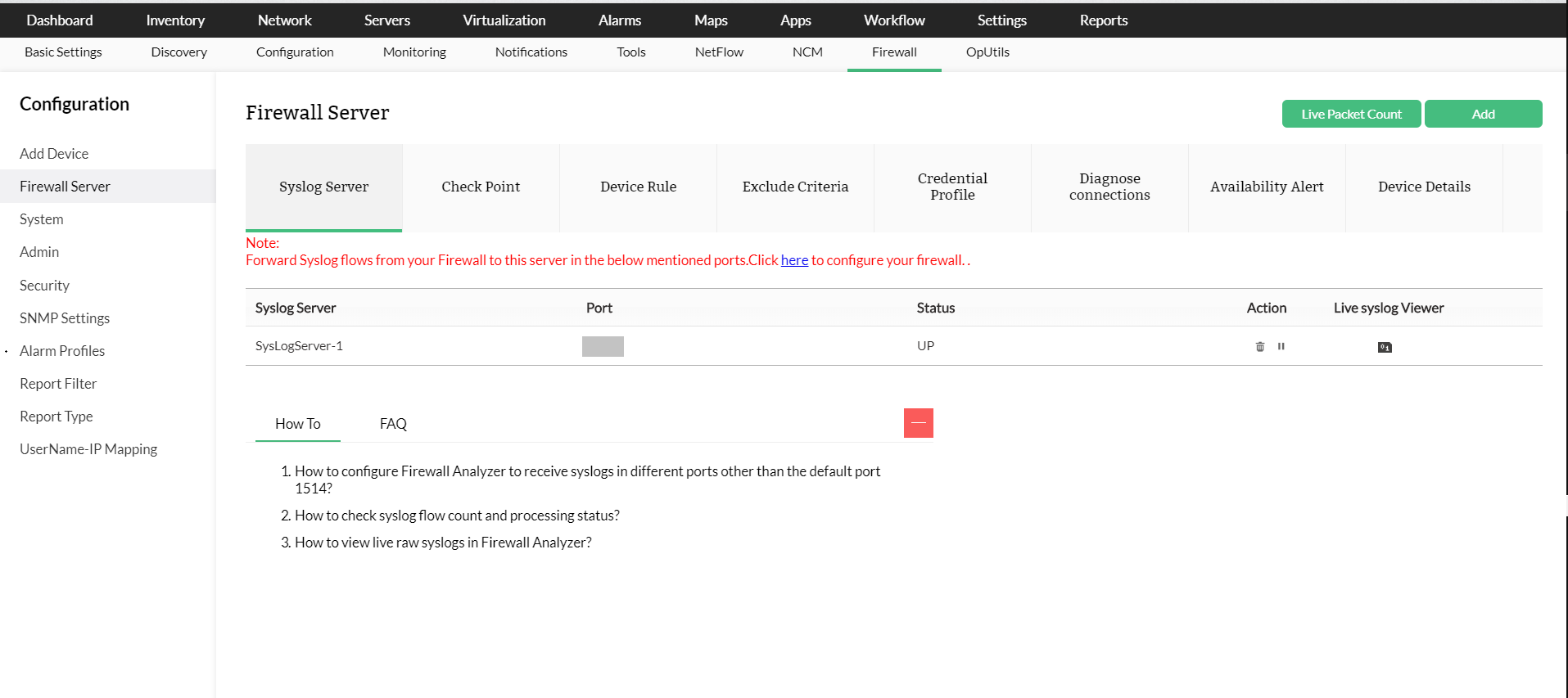 Network Assessment Tools in OpManager: Firewall log monitoring