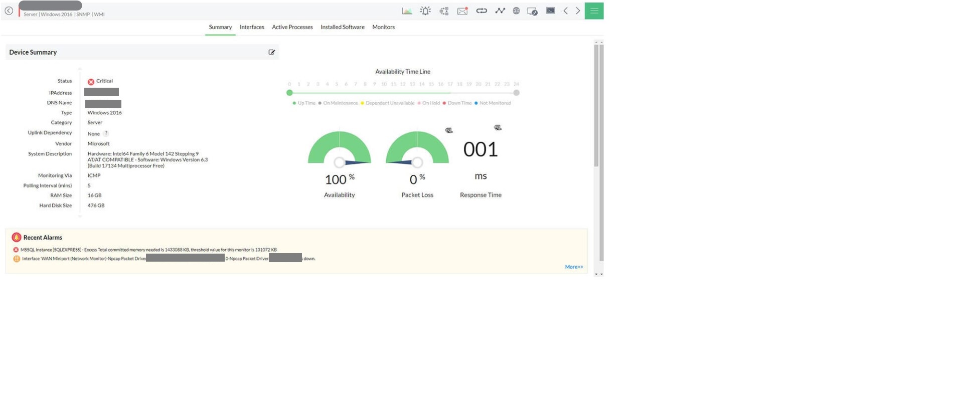 HP Server Health & Availability HP Server Management - ManageEngine OpManager