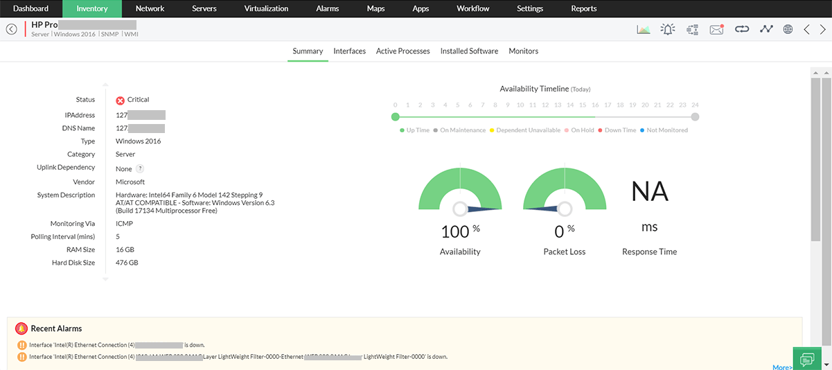 Server performance management Server monitoring dashboard- ManageEngine OpManager