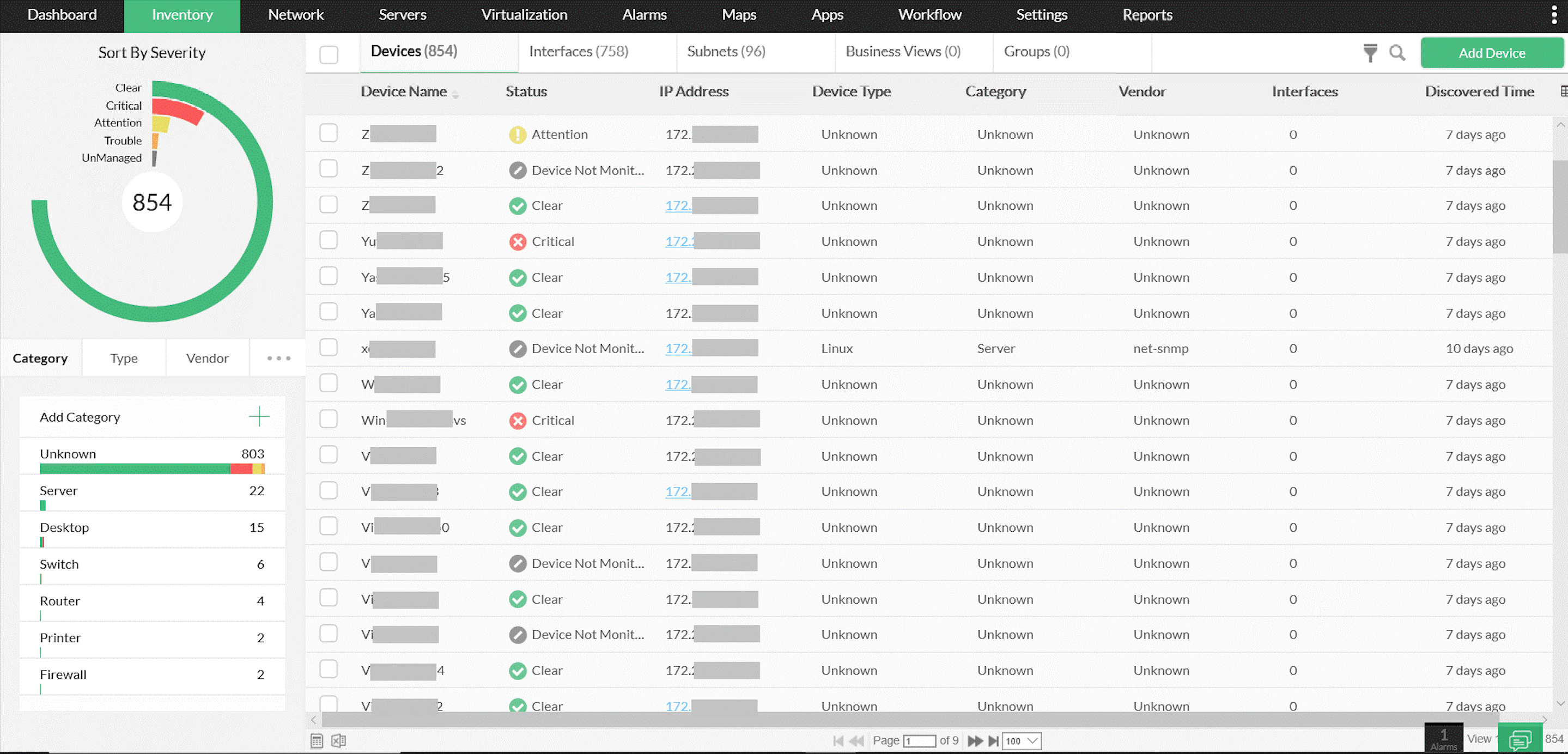 Network switch port monitoring in OpManager: Availability monitoring