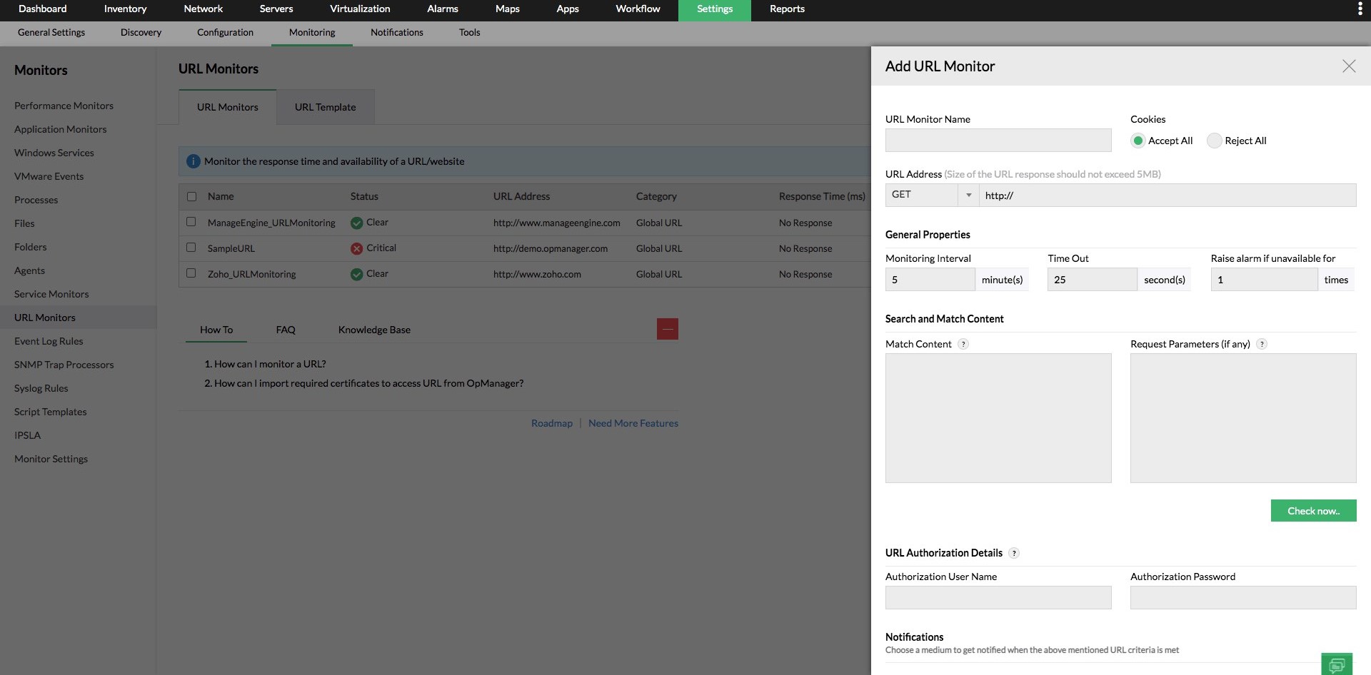 URL Monitoring in OpManager: Monitoring a Web Server Farm