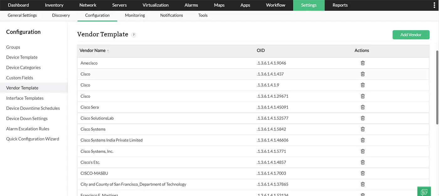 Vendor Templates Network Monitoring Tools - ManageEngine OpManager