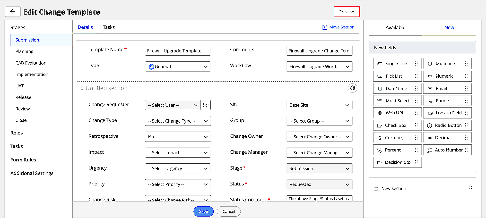 Preview Change Form