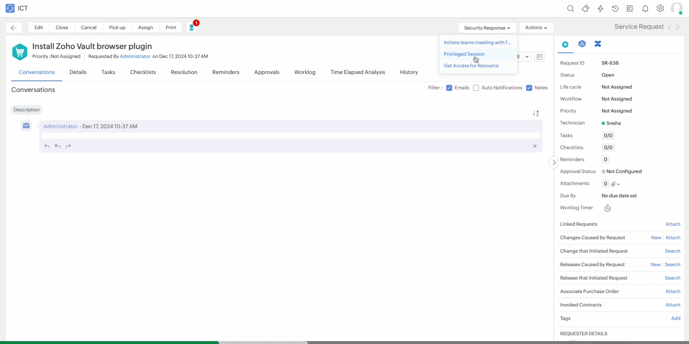 Access provisioning within the ticket