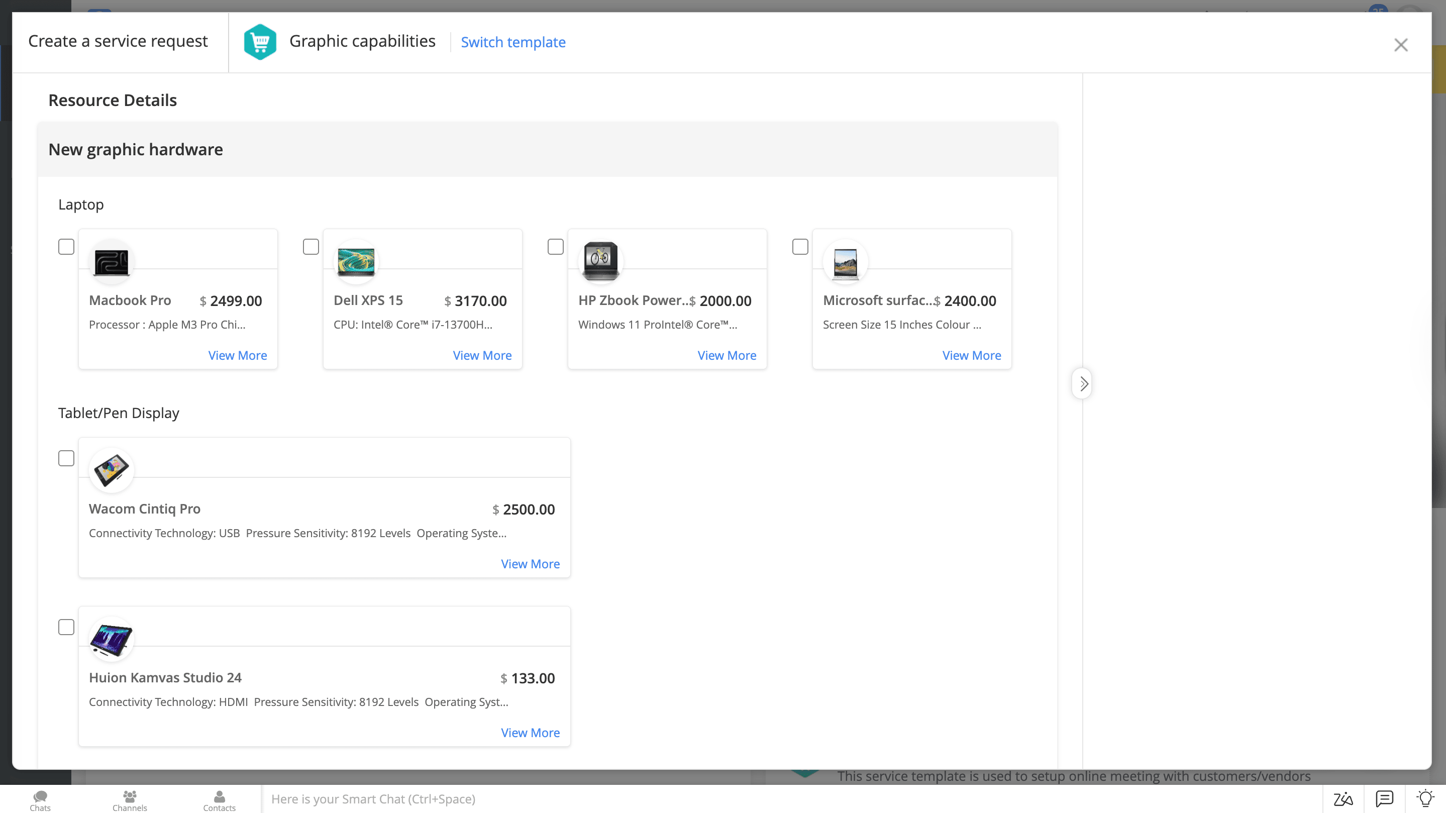 Service request template layout in ServiceDesk Plus showing structured categories, workflows, and automation for efficient ITSM rollout.