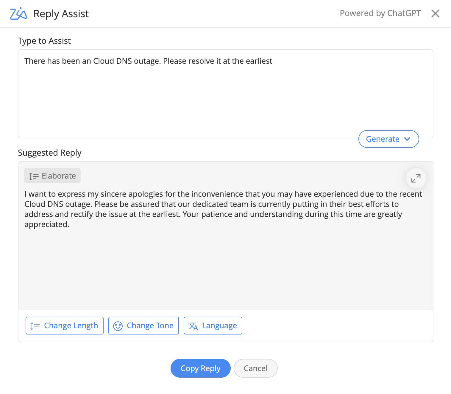 Zia's Reply Assist feature